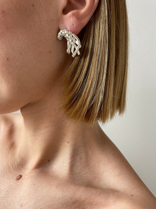 Earring Studs, Brushed Silver RIER