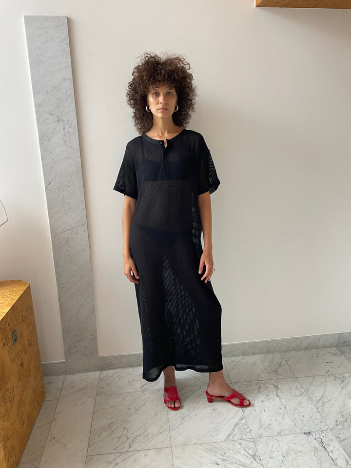 Grid Mesh Long Tunic, Black GIL RODRIGUEZ