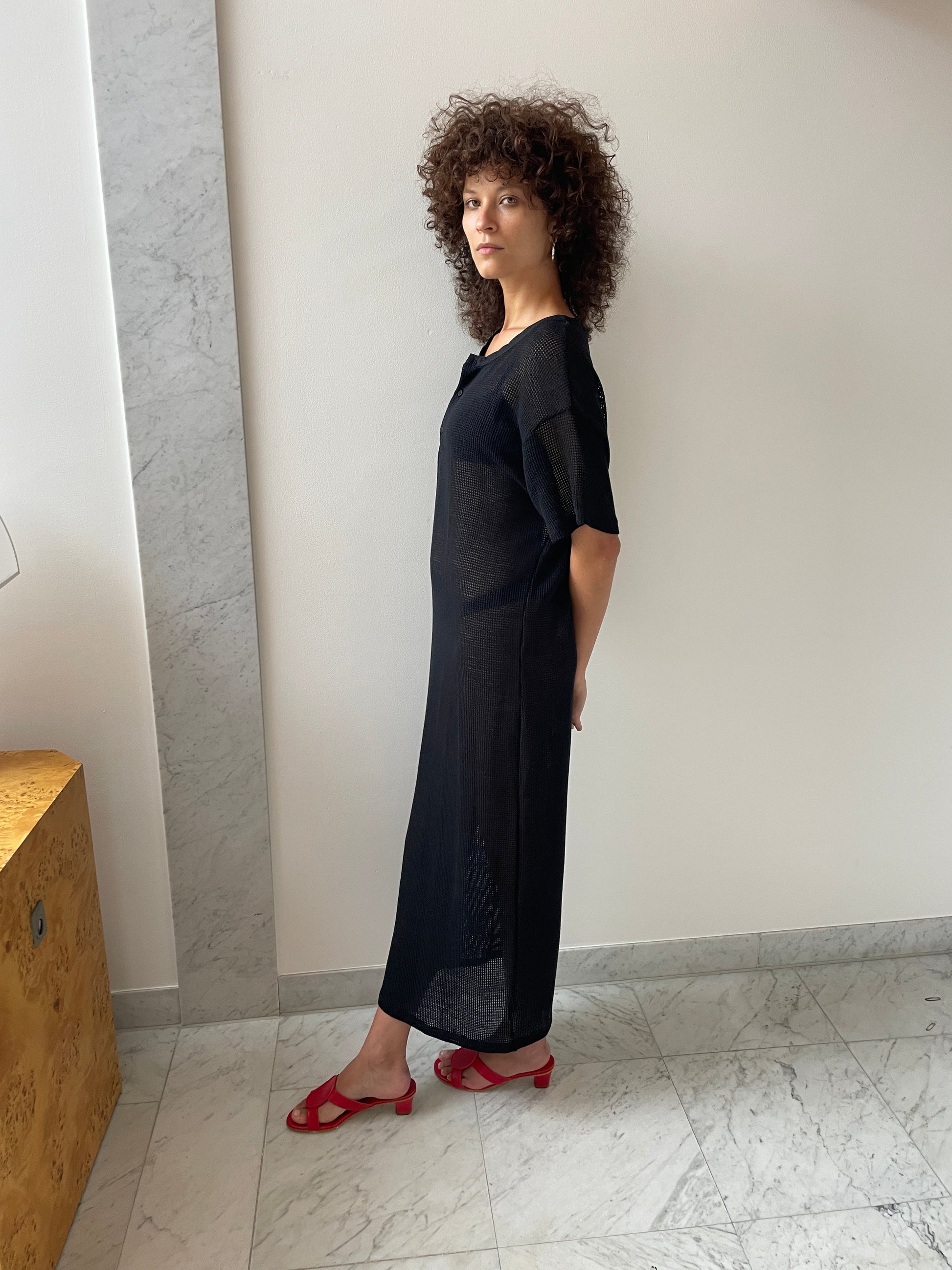 Grid Mesh Long Tunic, Black GIL RODRIGUEZ