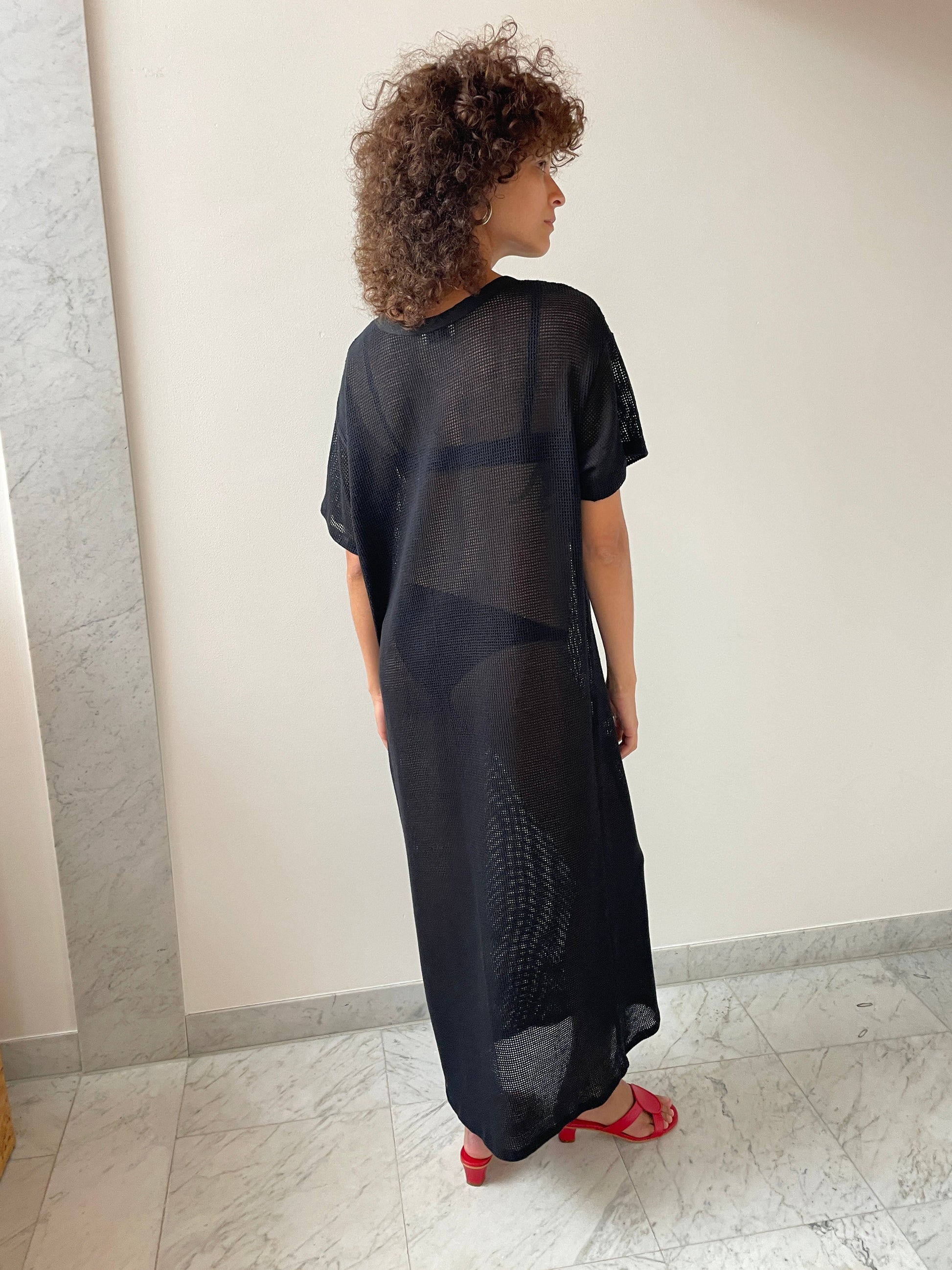 Grid Mesh Long Tunic, Black GIL RODRIGUEZ