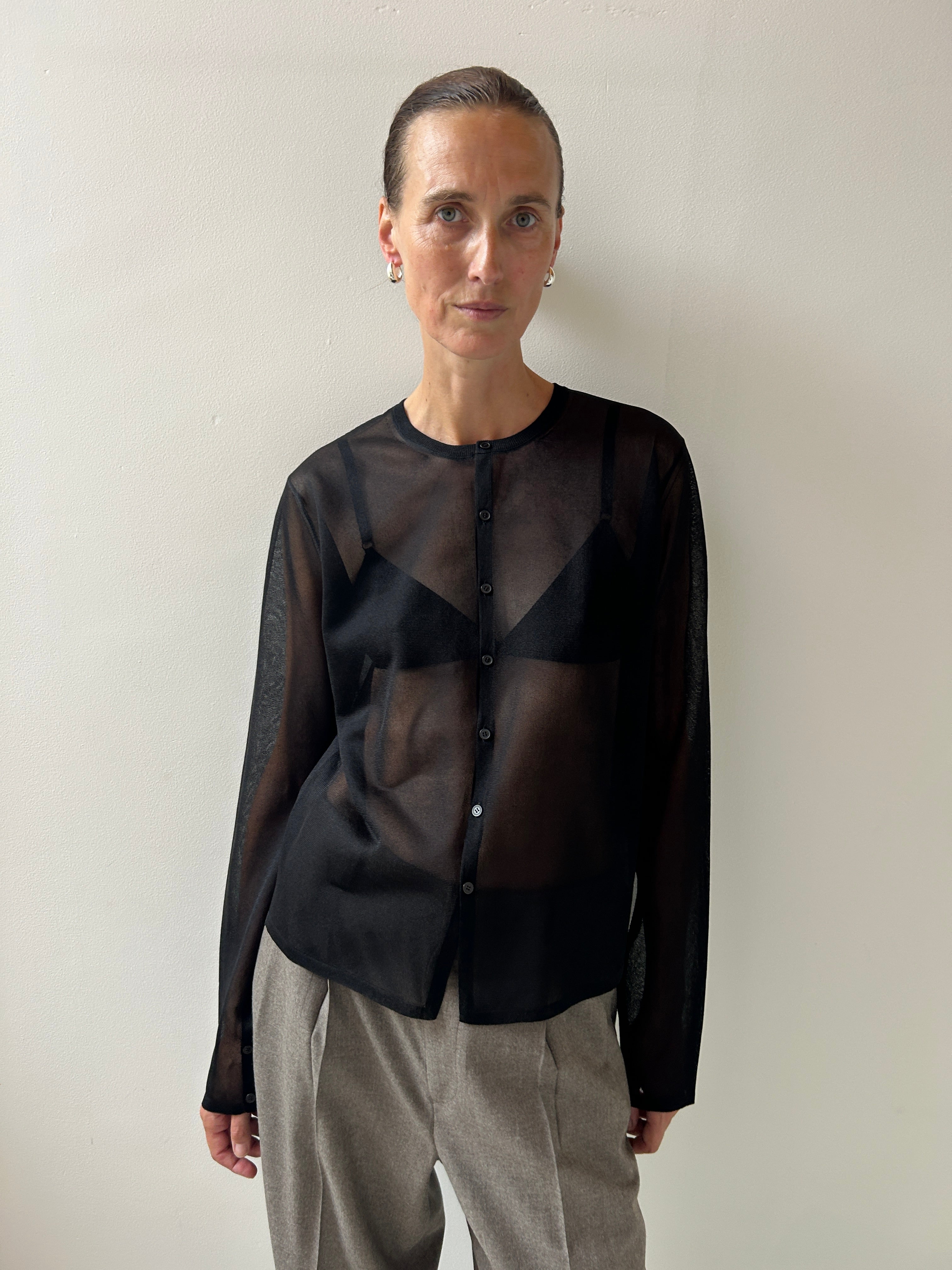 Sheer Silk Knit Cardigan, Black – Carmen Amsterdam