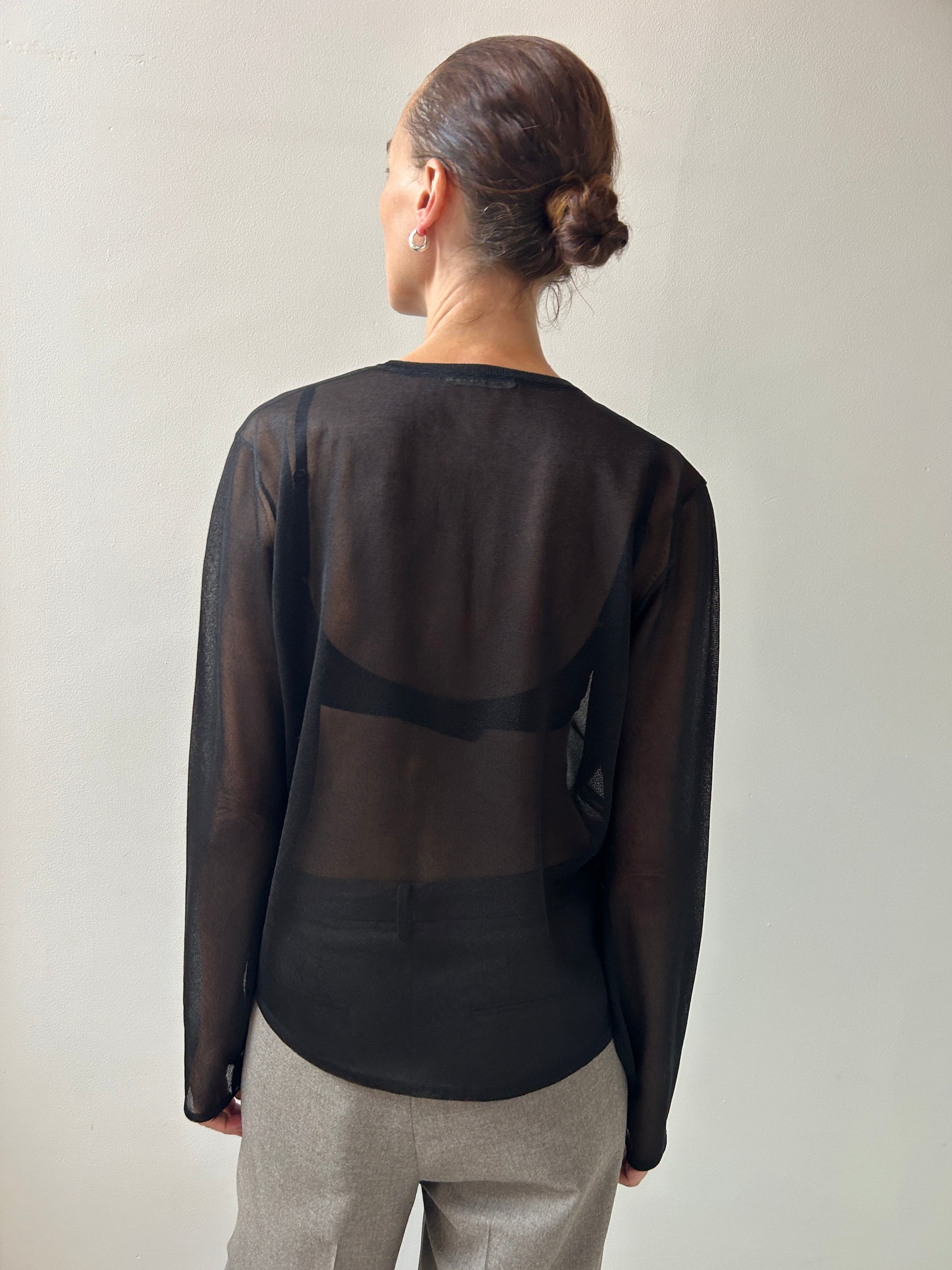 Sheer Silk Knit Cardigan, Black Auralee