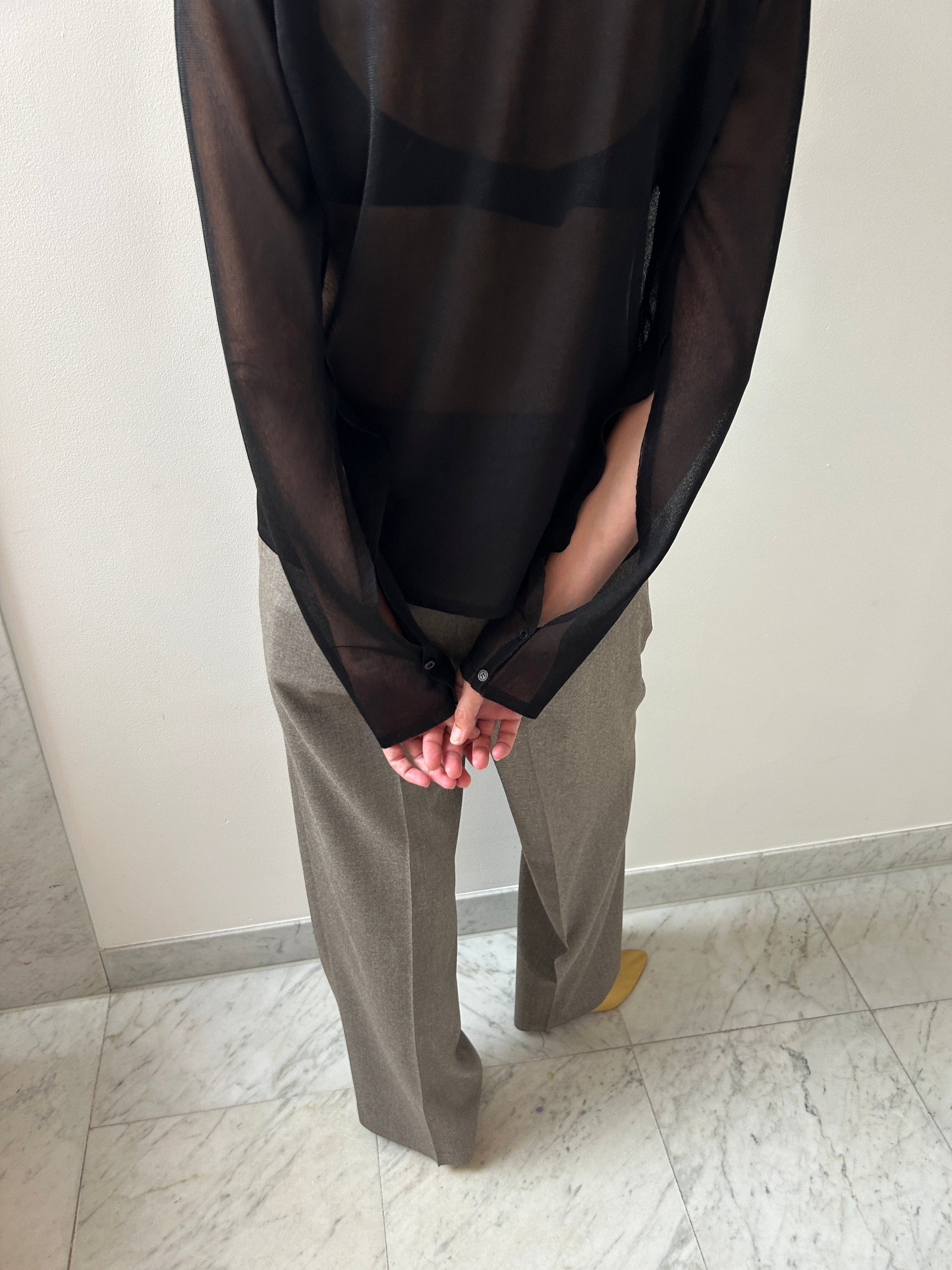 Sheer Silk Knit Cardigan, Black Auralee